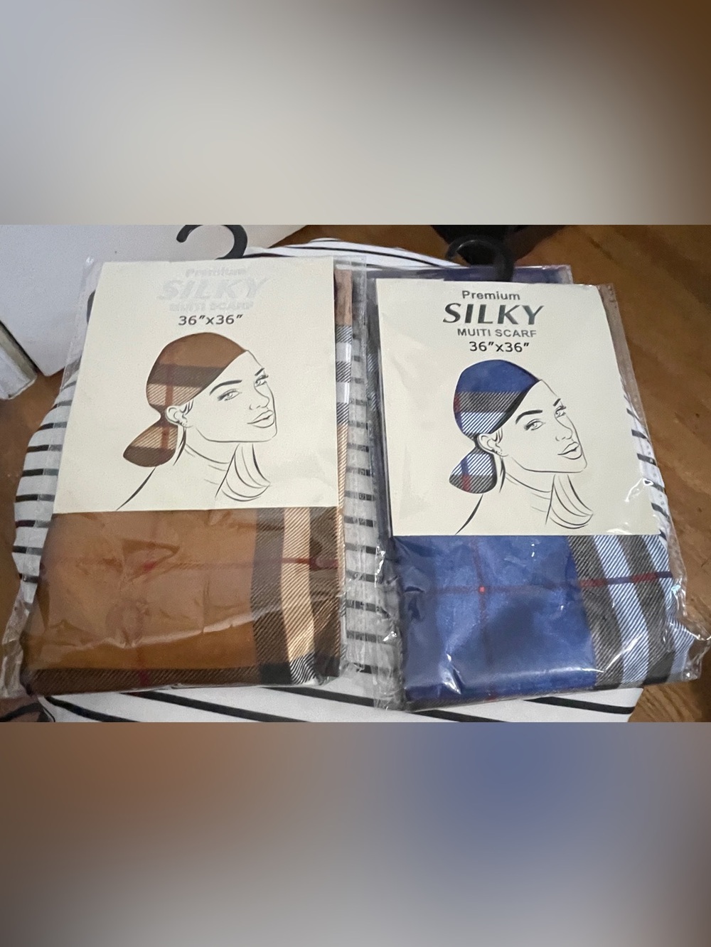 Premium Silky Multi Scarf - Brown and Blue Plaid